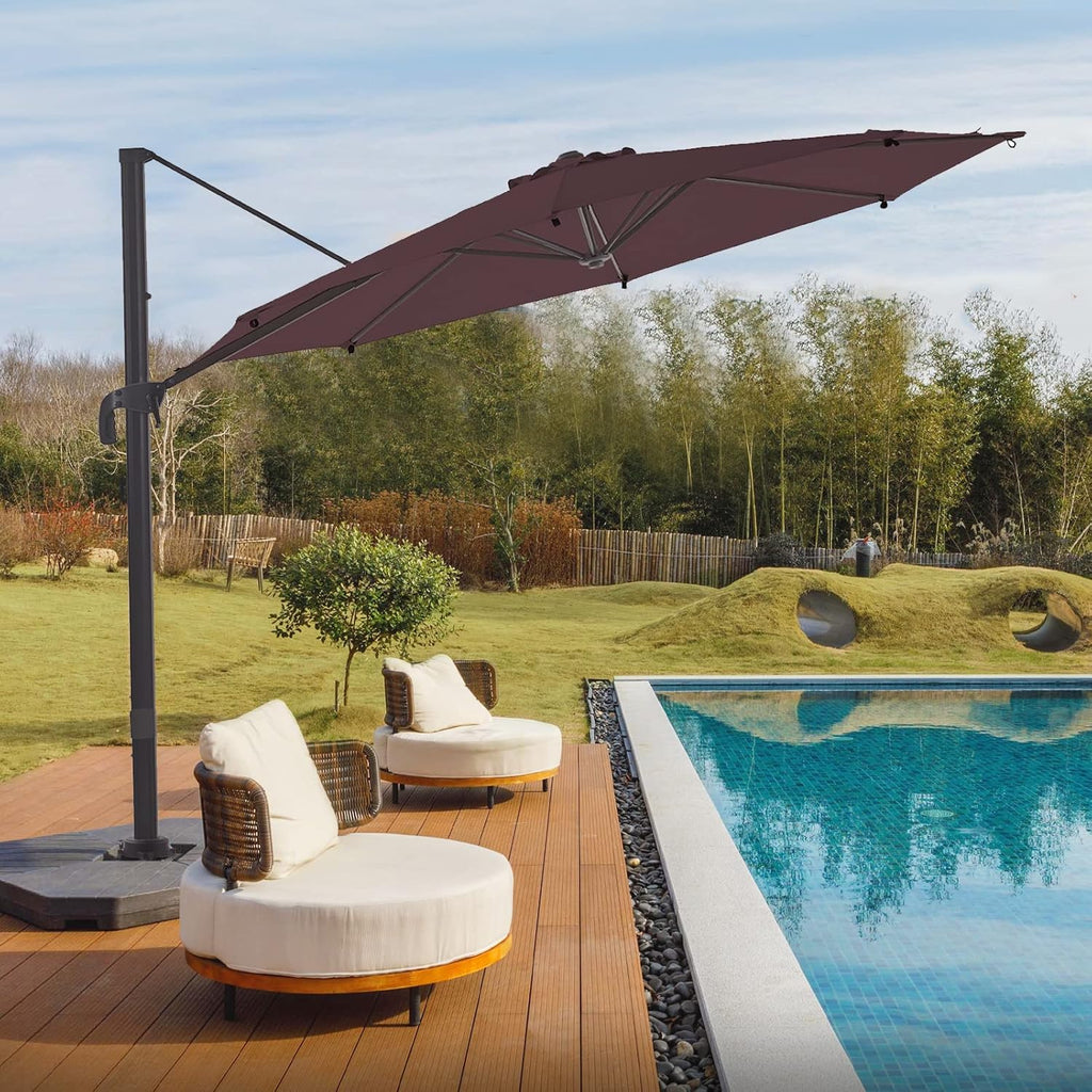 Grey 8.2FT Square Offset Patio Umbrella with Aluminum Pole V3281