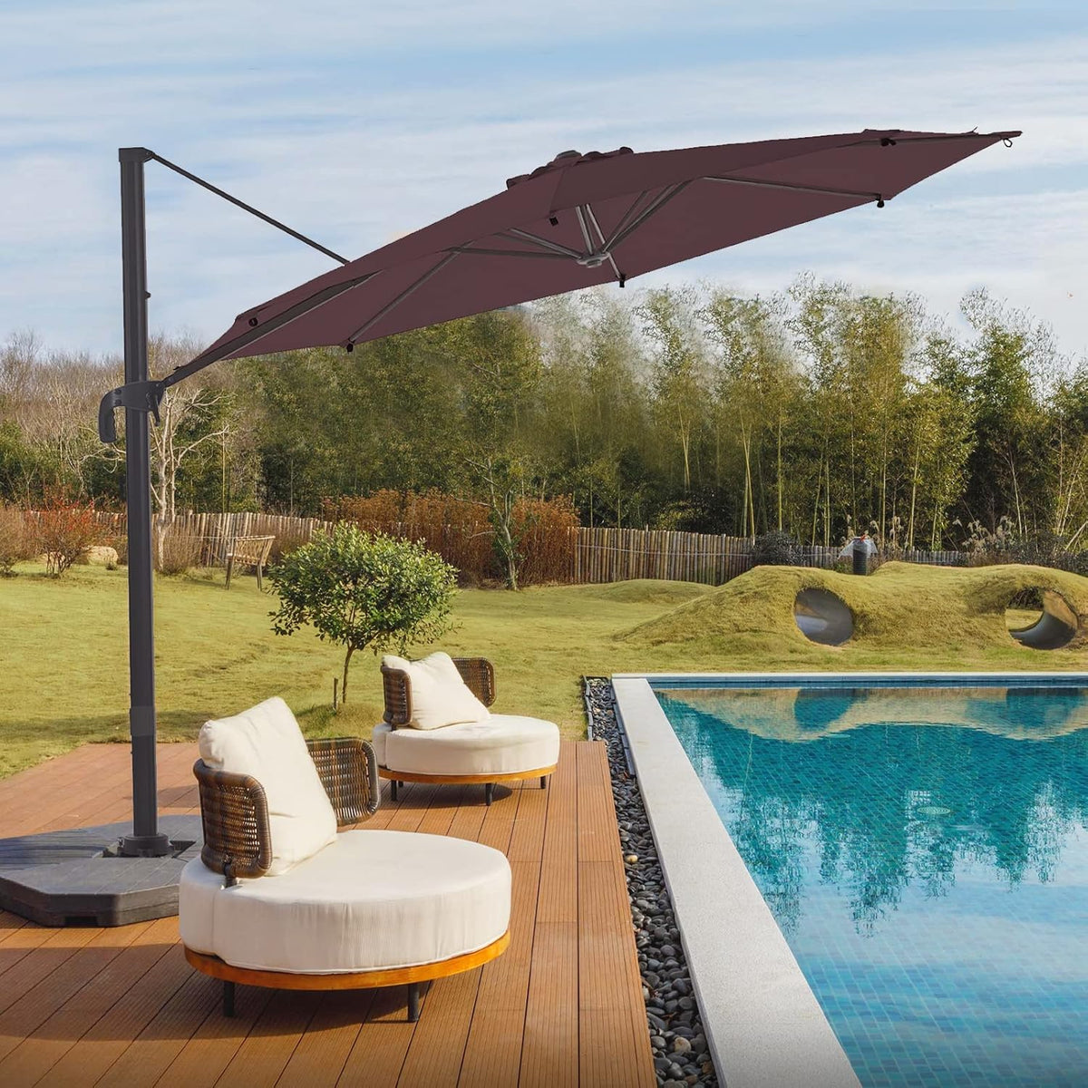 Grey 8.2FT Square Offset Patio Umbrella with Aluminum Pole V3281