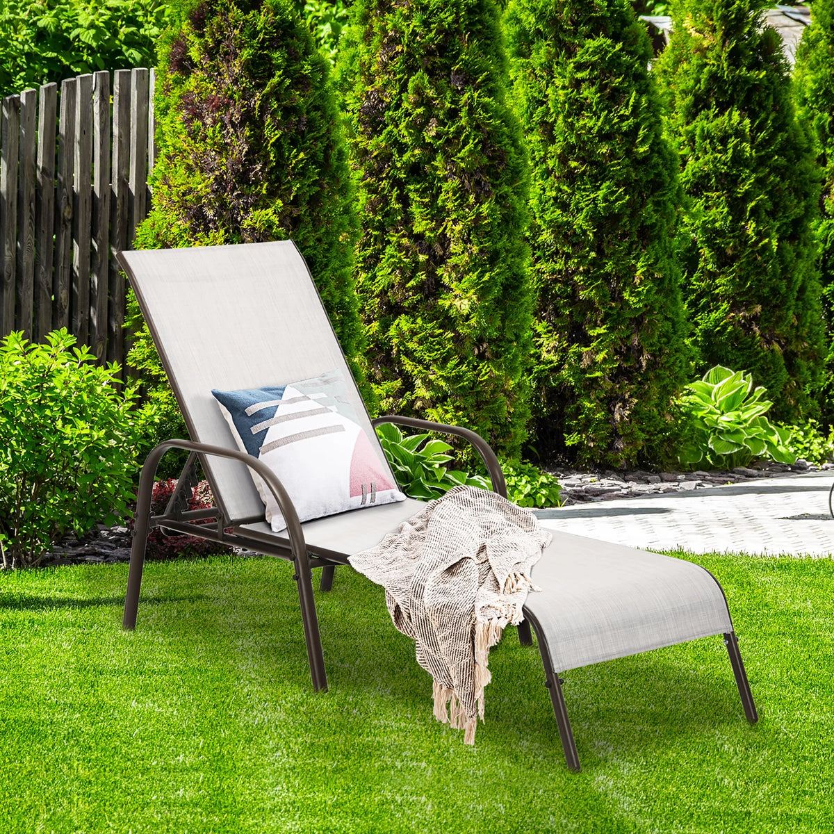 2PCS Grey Adjustable Reclining Patio Lounge Chair F720028