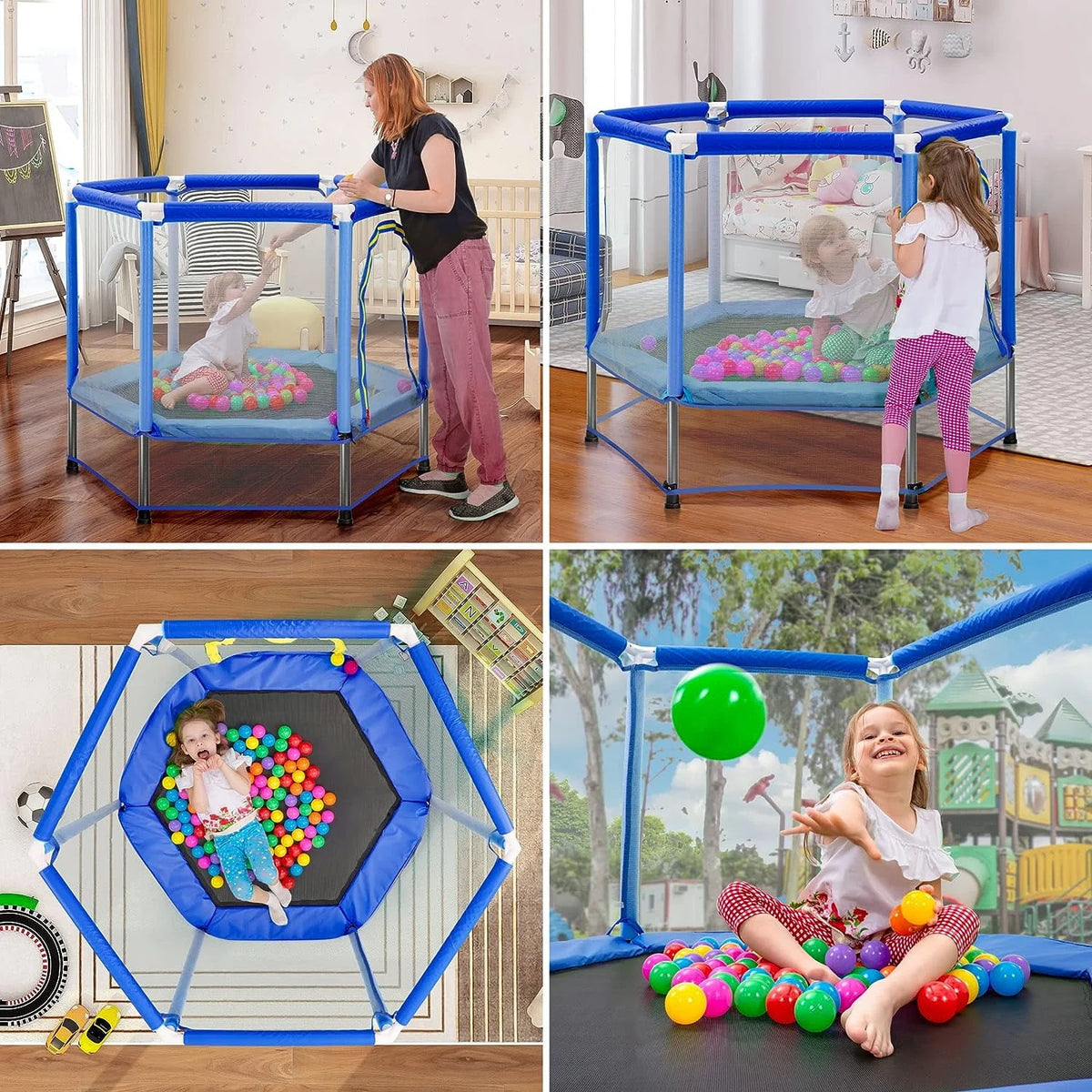 Green Mini Trampoline with Safety Enclosure Net and Pit Balls W72212