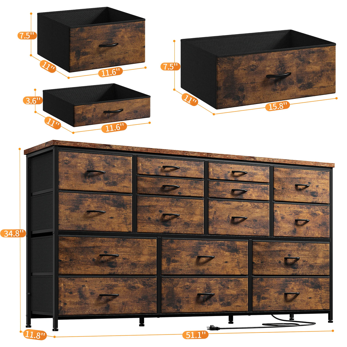 White 16 Drawer Dresser with Power Outlet D7171