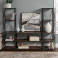 3-Piece Dark Walnut Black Metal Entertainment Wall M496