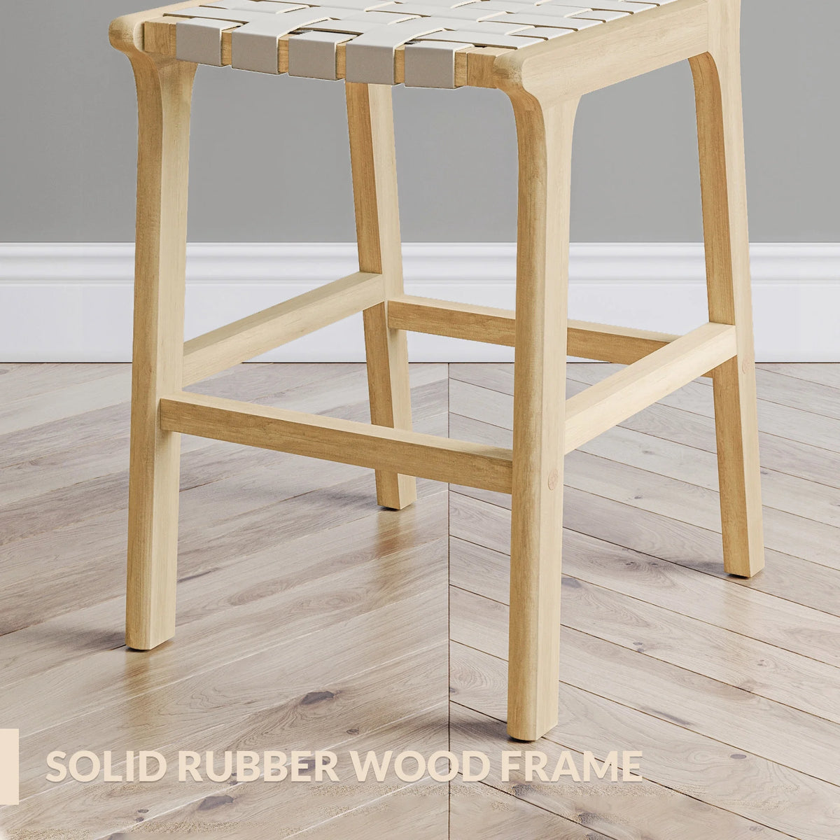 Woven Counter Stools 24 inch Set of 2, Faux Leather Bar Stools with Back Solid Wood Frame Z9001
