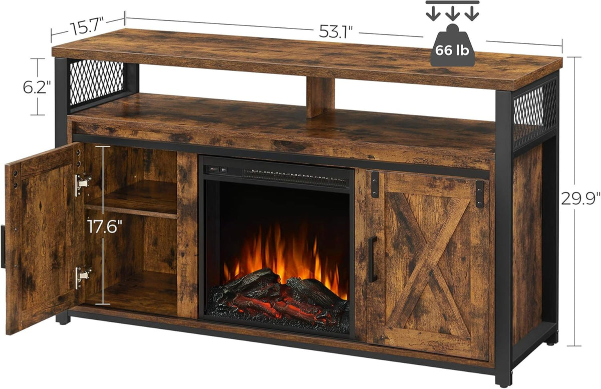 Rustic Brown and Black TV Stand with Fireplace U276