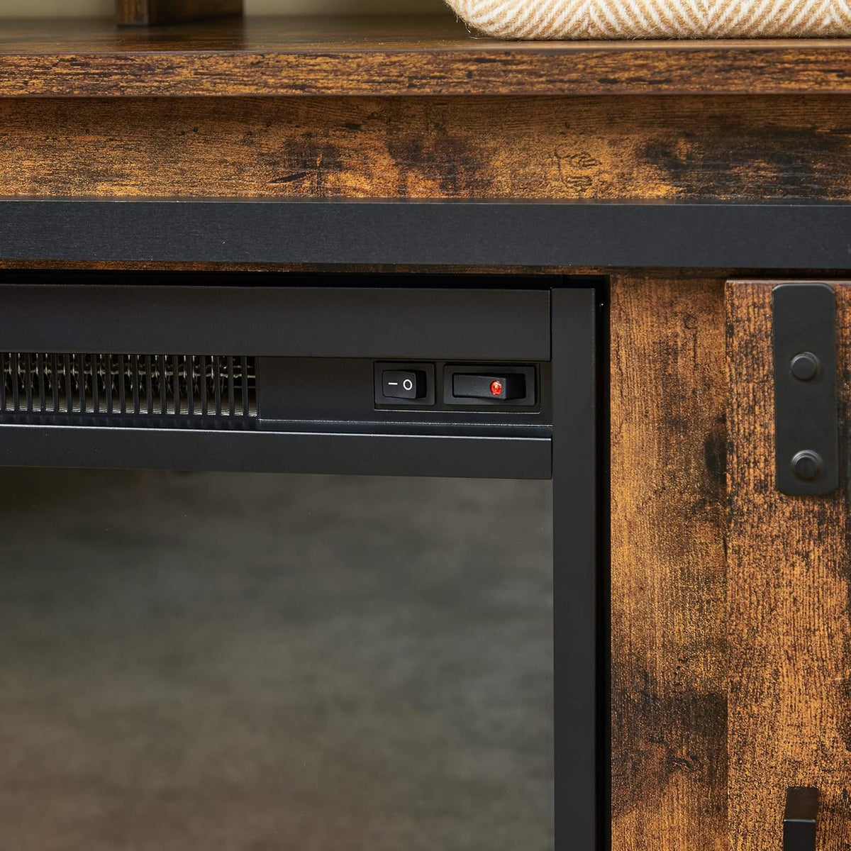 Rustic Brown and Black TV Stand with Fireplace U276