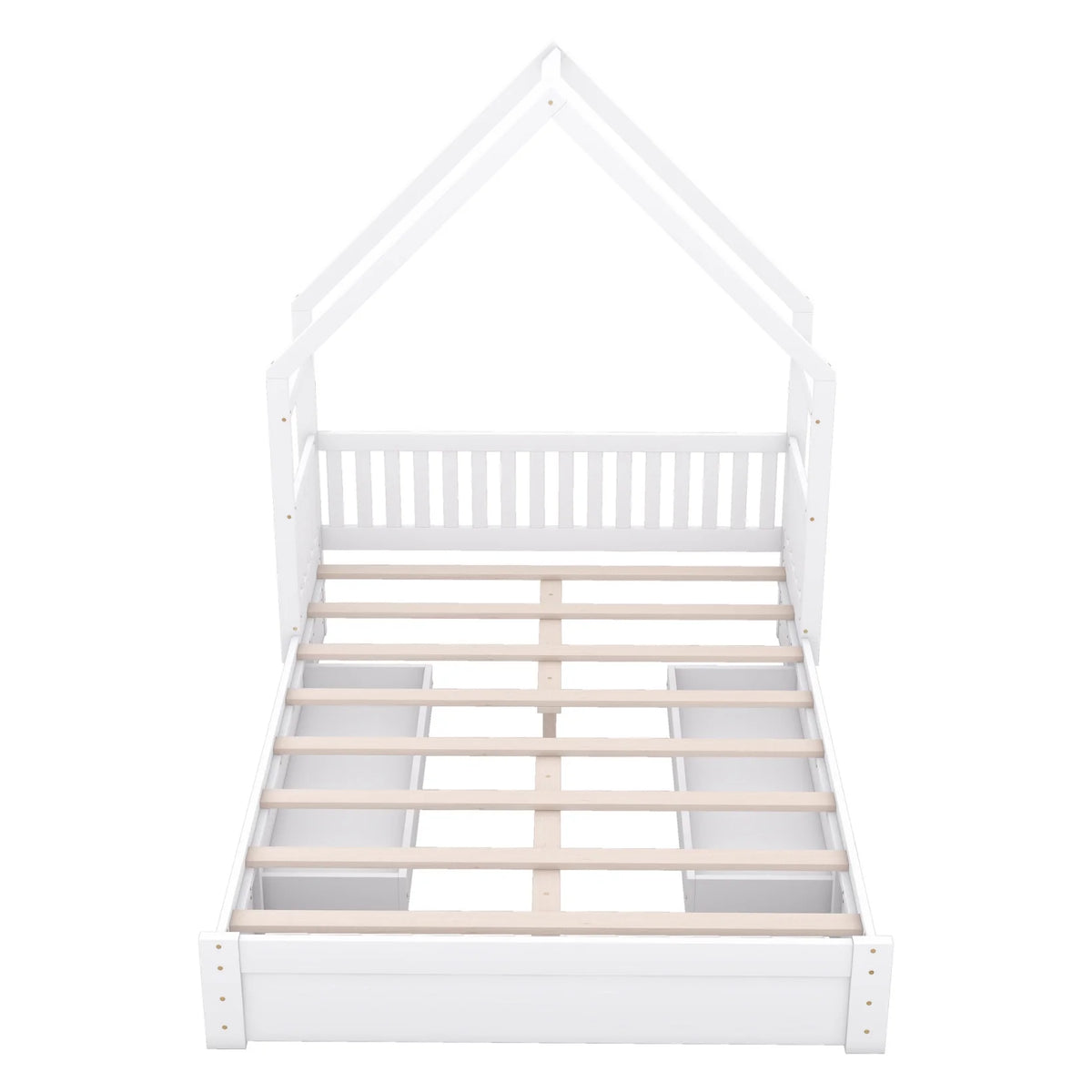Queen Size Wood Platform Bed with Guardrail and 2 Storage Drawers C5356