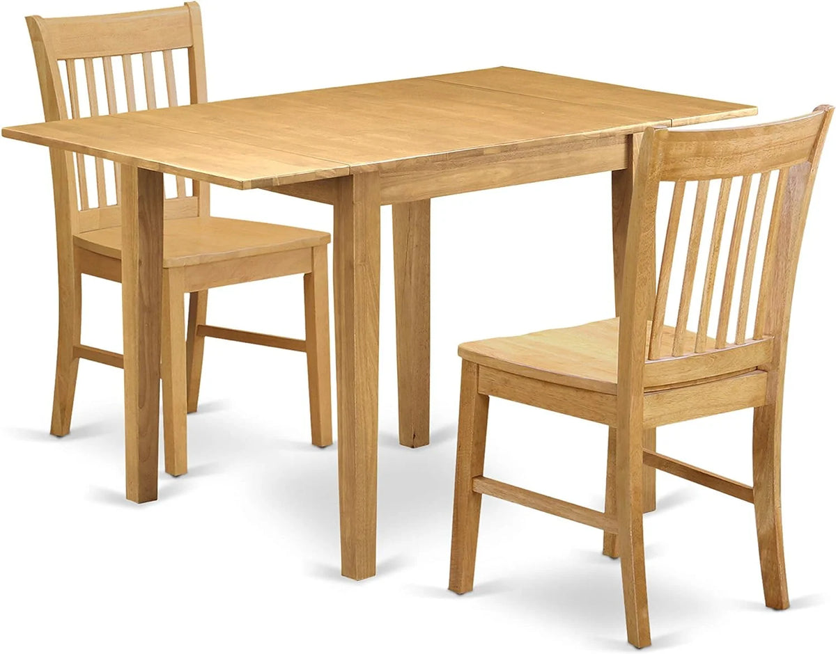 3 Piece Kitchen Set with Rectangle Dropleaf Table and 2 Chairs, Oak N7125
