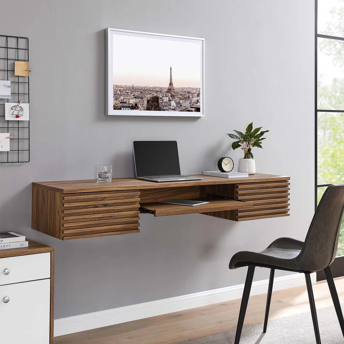 Wall Mount Wood Office Desk in Walnut T453