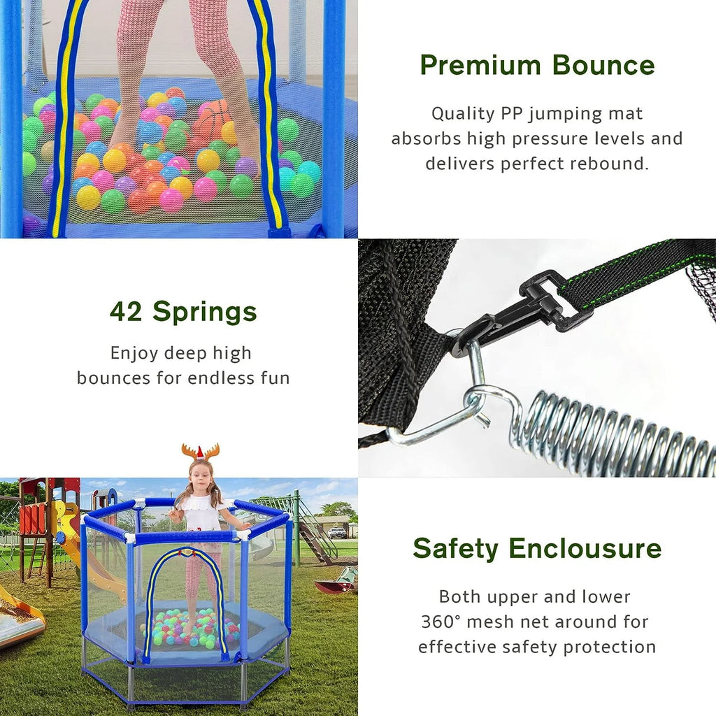 Green Mini Trampoline with Safety Enclosure Net and Pit Balls W72212