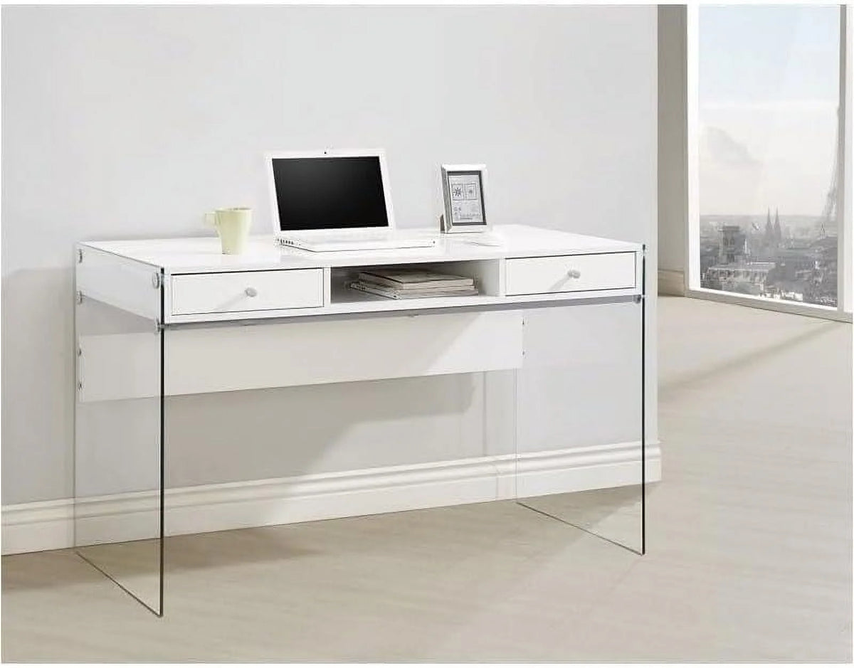2-Drawer Wood Glass Writing Desk G81576