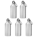 5pcs 600ml Aluminum Water Bottles Silver with Carabiner Hook W7703