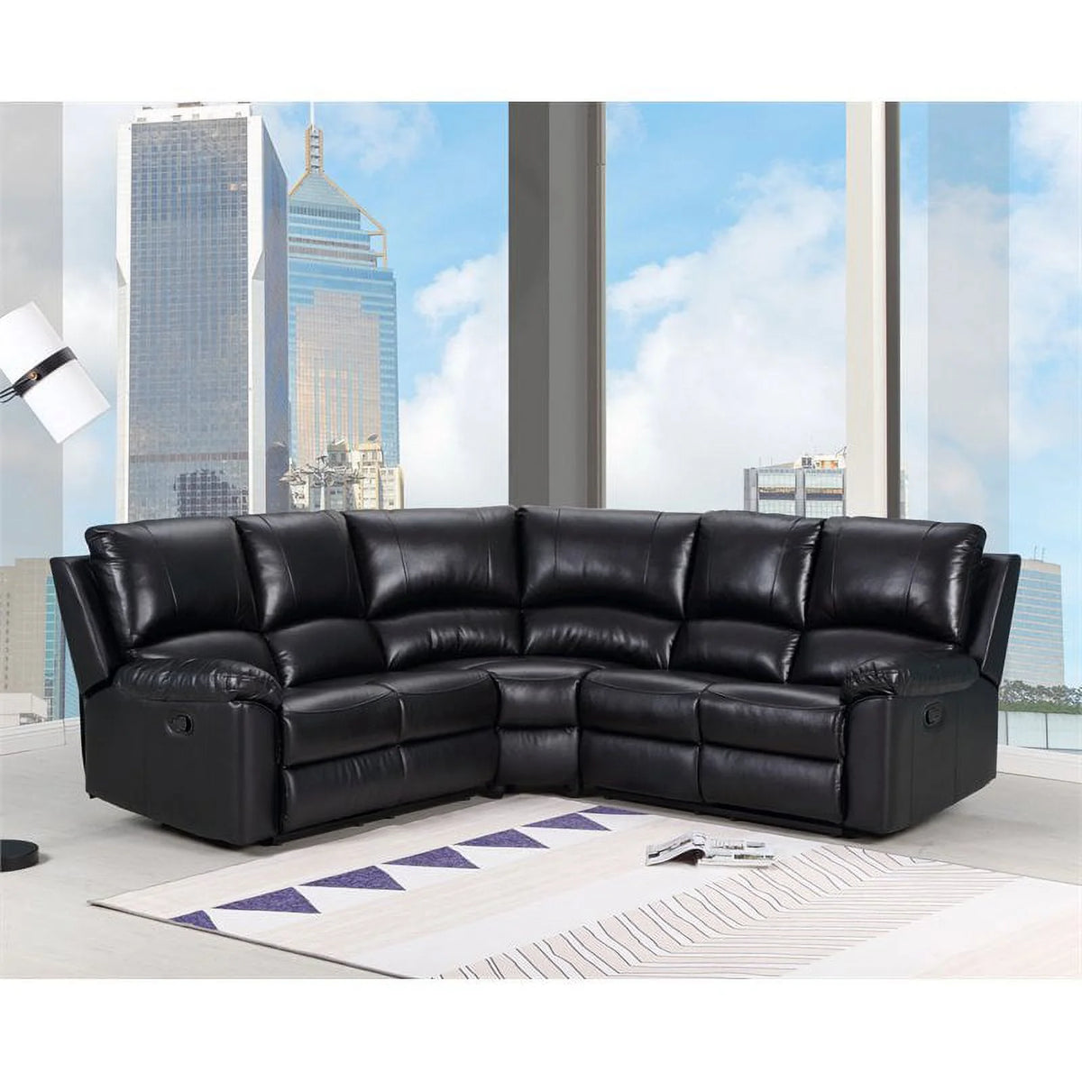 Black Faux Leather Sectional W8119