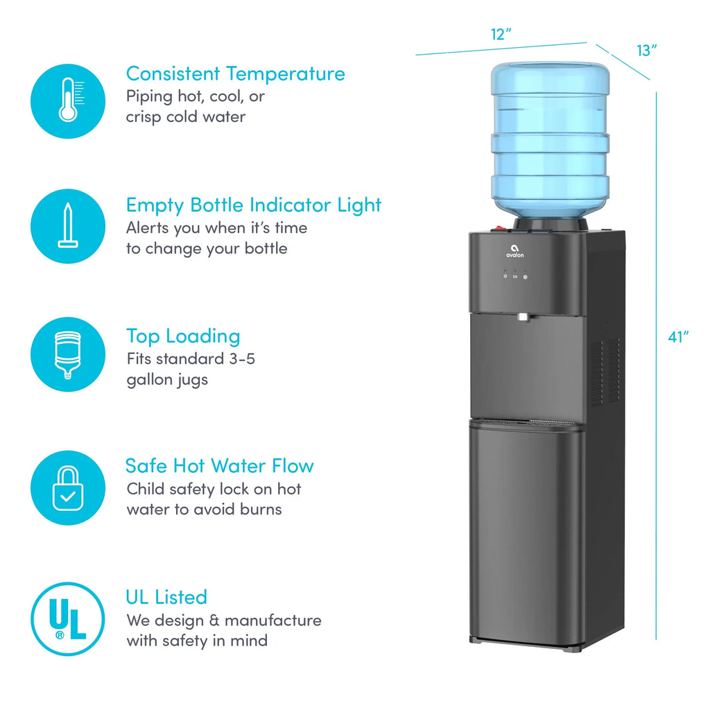Top Loading Water Cooler Dispenser Black Stainless Steel V14647