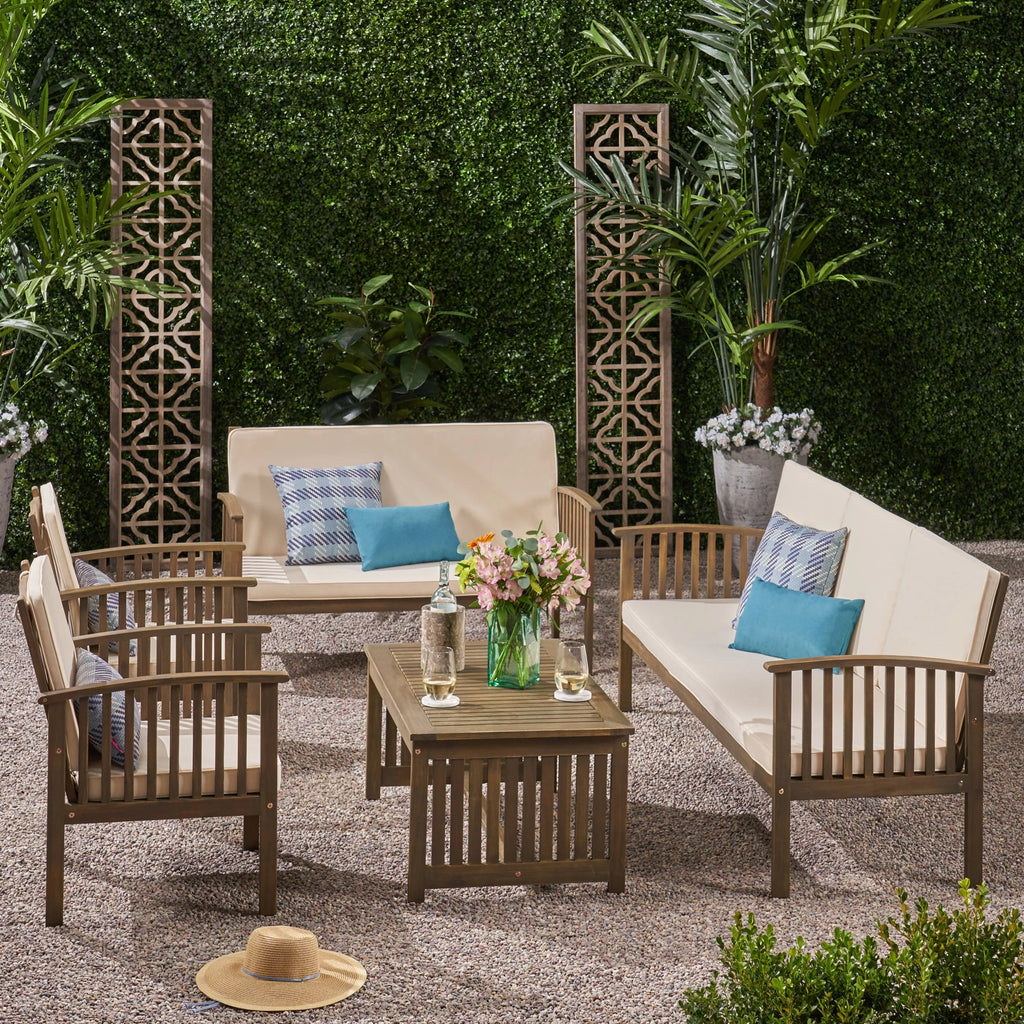 Acacia Wood 7 Seater Sofa Chat Set with Cushions L9081