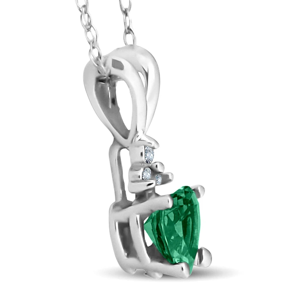 14K White Gold Heart Pendant with Diamond & Simulated Emerald P88783