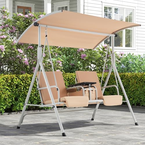 2 Seat Outdoor Porch Swing with Adjustable Canopy and Cushions O9527
