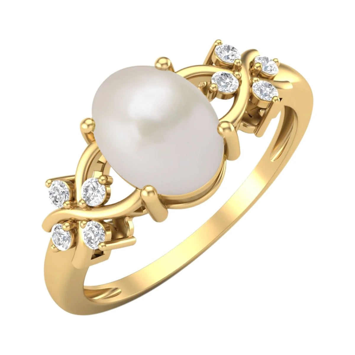 925 Silver Gold Vermeil Oval Pearl Ring E326947