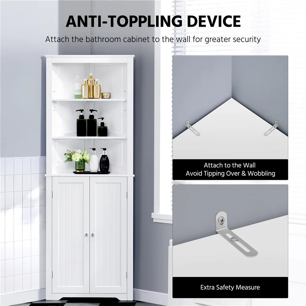 White Wooden Corner Cabinet with Open Shelf J457592