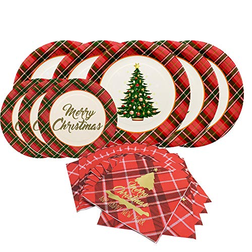 Red Plaid Disposable Paper Dinner Plates Dessert Plates and Napkins L2627