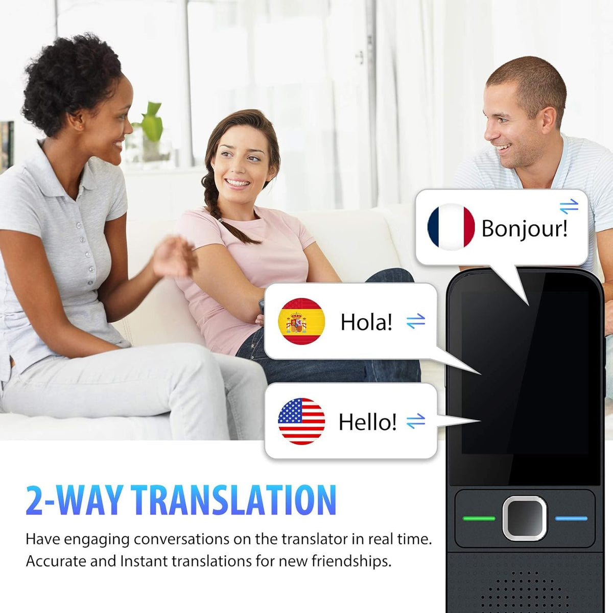 Portable Smart Translator Device Two Way Online 138 Languages Black Pack of 2 A745