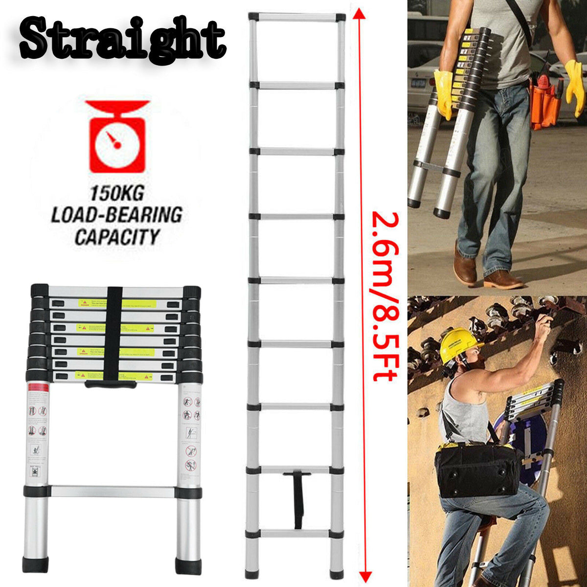Aluminum Telescoping Ladder 8.5FT Extension Ladder J961174