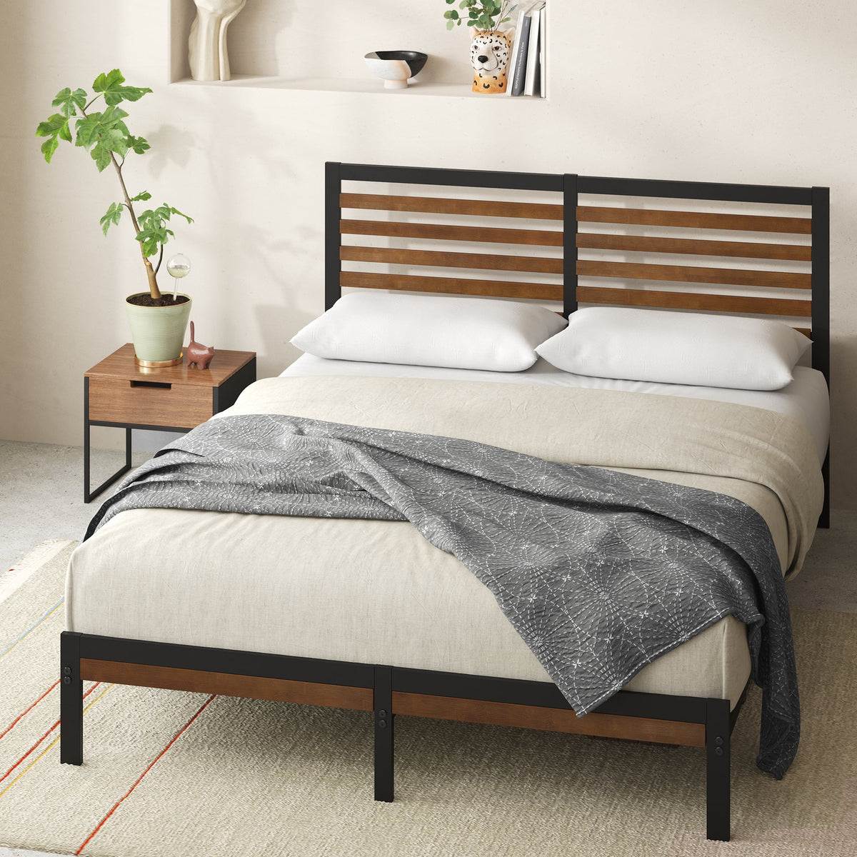 Queen Bamboo and Metal Platform Bed Frame T252660