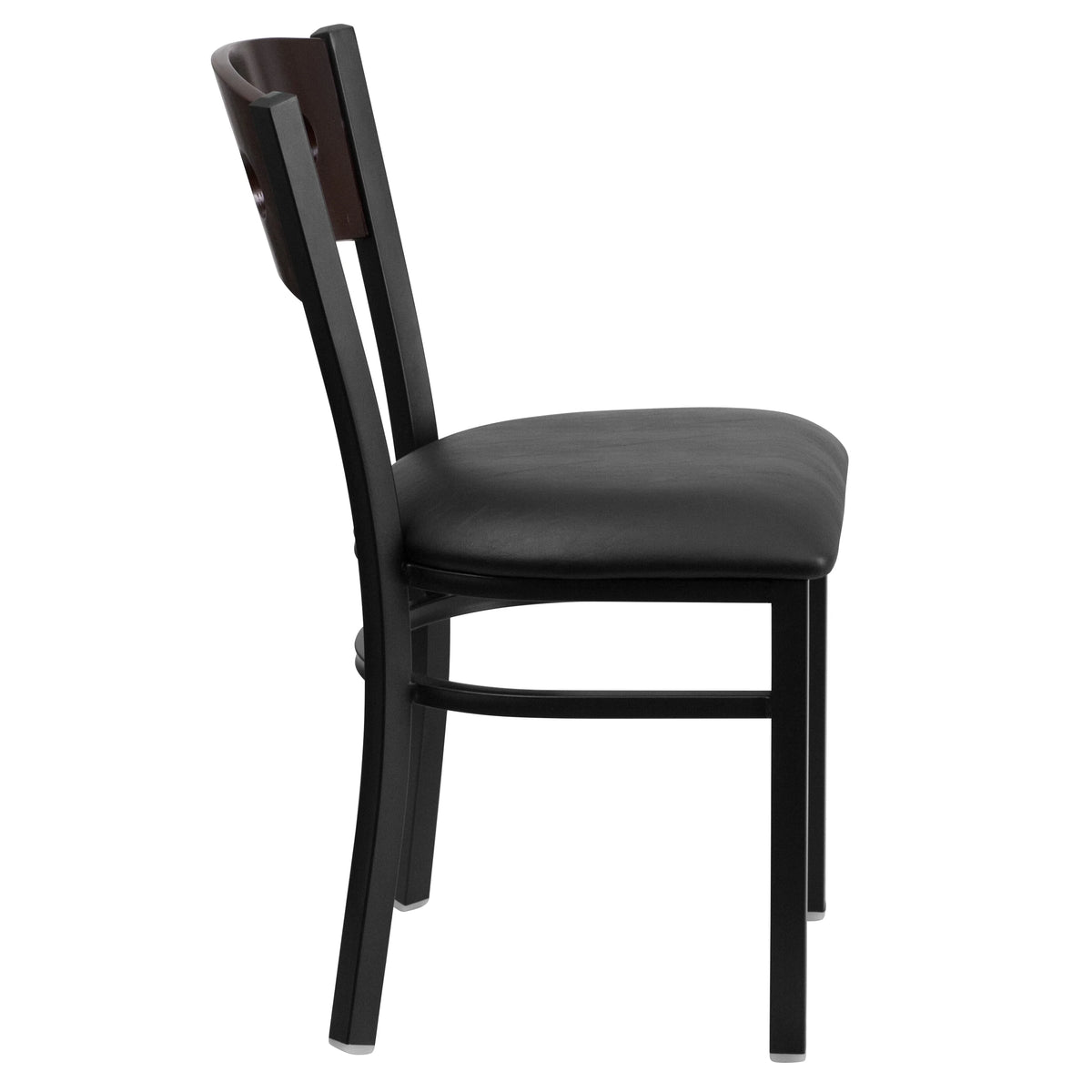 Black Metal Restaurant Chair with Walnut Wood Back and Vinyl Seat O611969