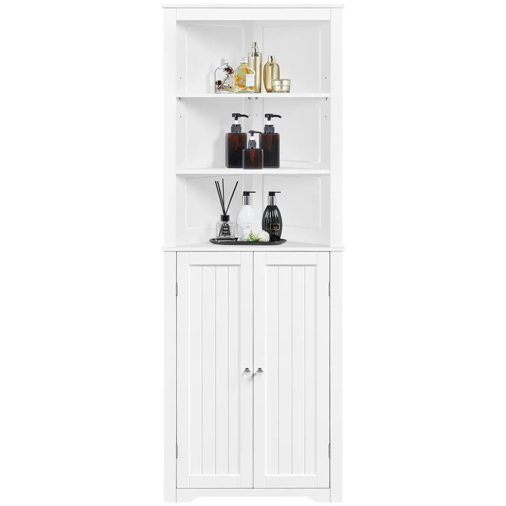 White Wooden Corner Cabinet with Open Shelf J457592