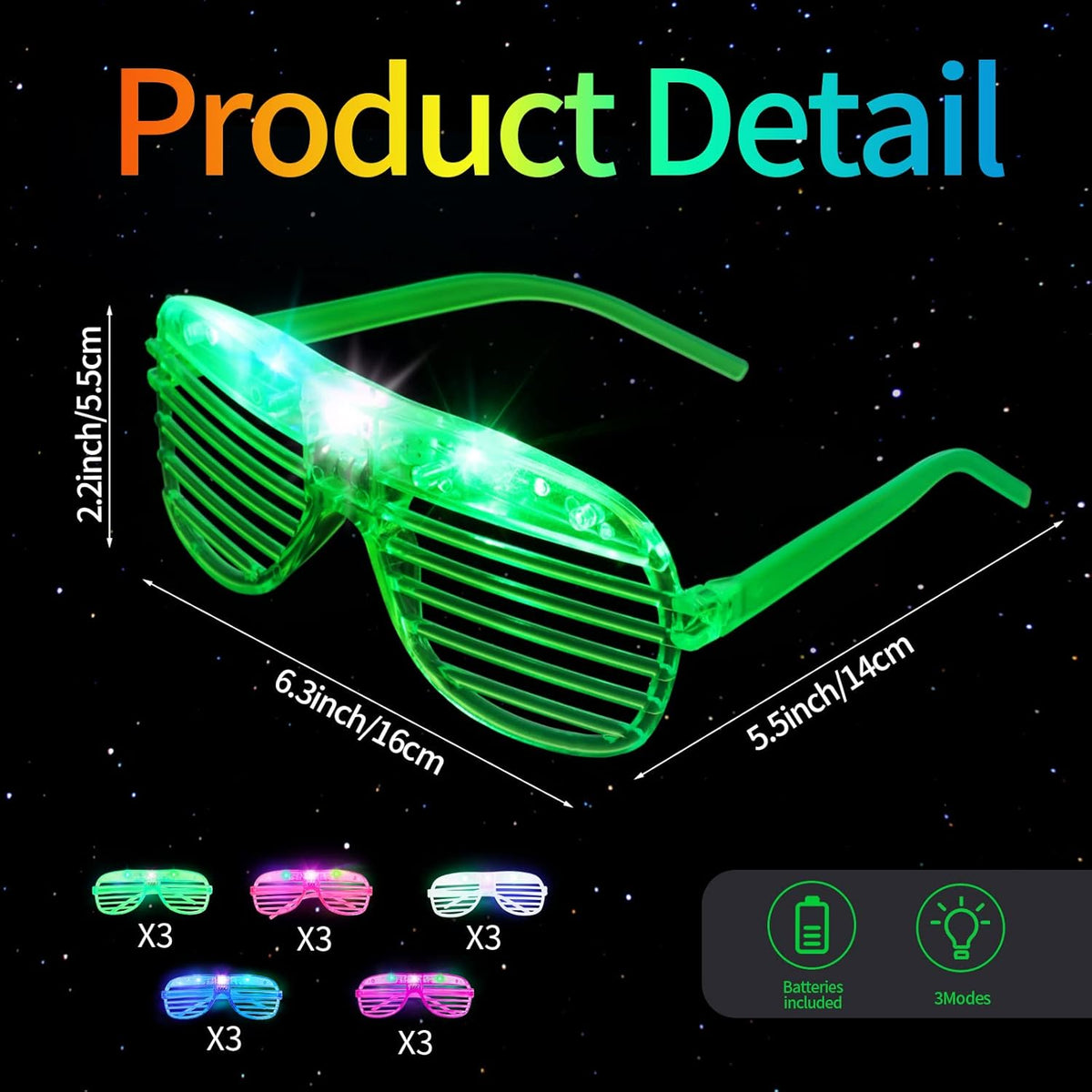 15 Pack LED Glow in The Dark Plastic Glasses U414