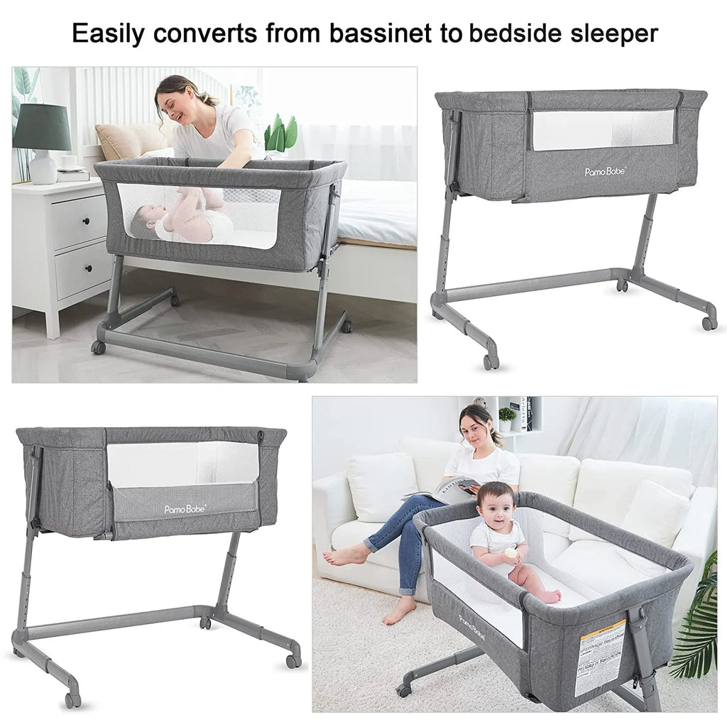 Grey Bassinet with Wheels and Folding Frame H3771