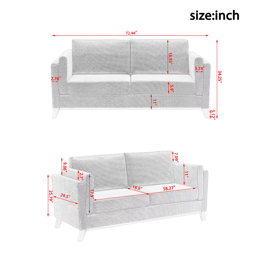 Chenille Fabric 2-Seater Upholstered Sofa Couch with Solid Wood Legs F9421