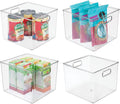 White Stackable Plastic Storage Organizer Bin Basket with Handle, 4 Pack G439048