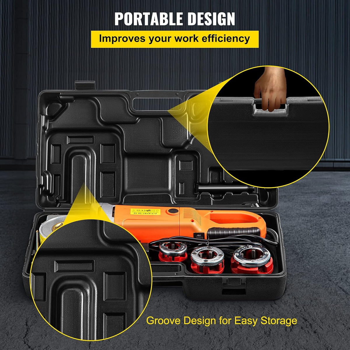 2300W Electric Pipe Threader with 4 Dies 1/2-1 1/4 & Carrying Case I19036