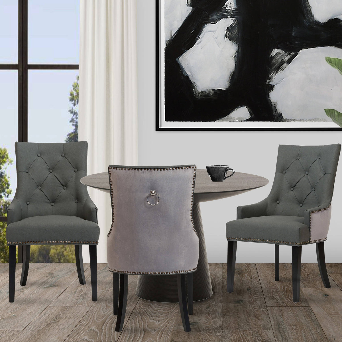Grey PU Leather and Velvet Dining Chair, Set of 2 J477