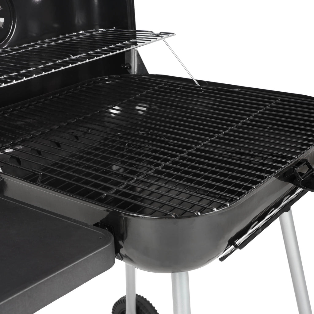 22 Square Steel Charcoal Grill with Foldable Side Shelf, Black Q39667