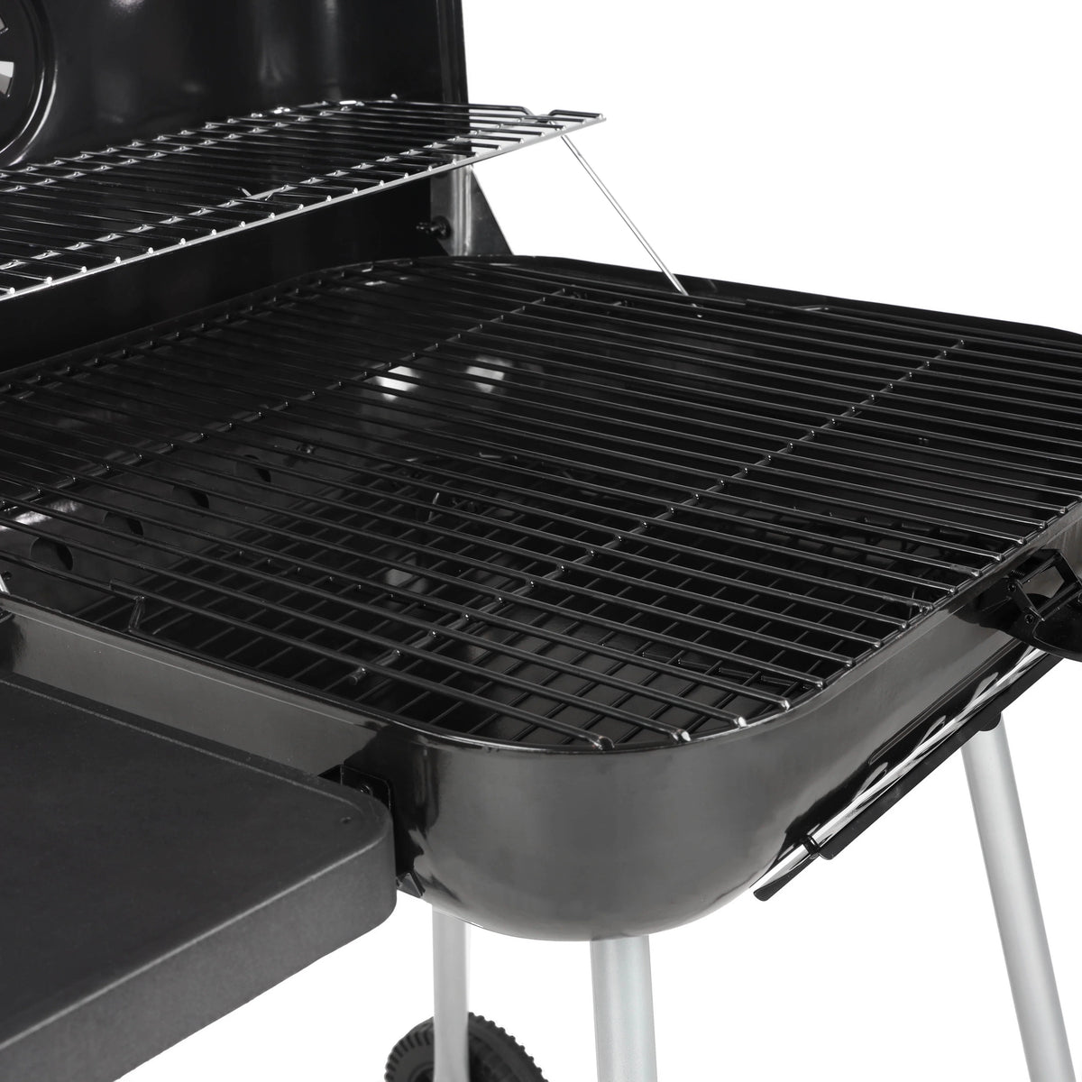 22 Square Steel Charcoal Grill with Foldable Side Shelf, Black Q39667