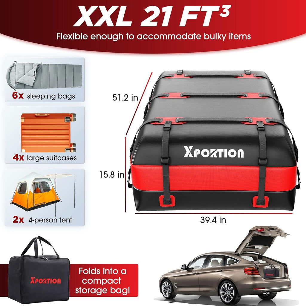 Waterproof Rooftop Cargo Carrier Bag, 21 Cubic Feet, with Non-Slip Mats and Straps B481735