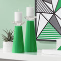 Green Glass Pillar Candle Holder Set of 2 H64217
