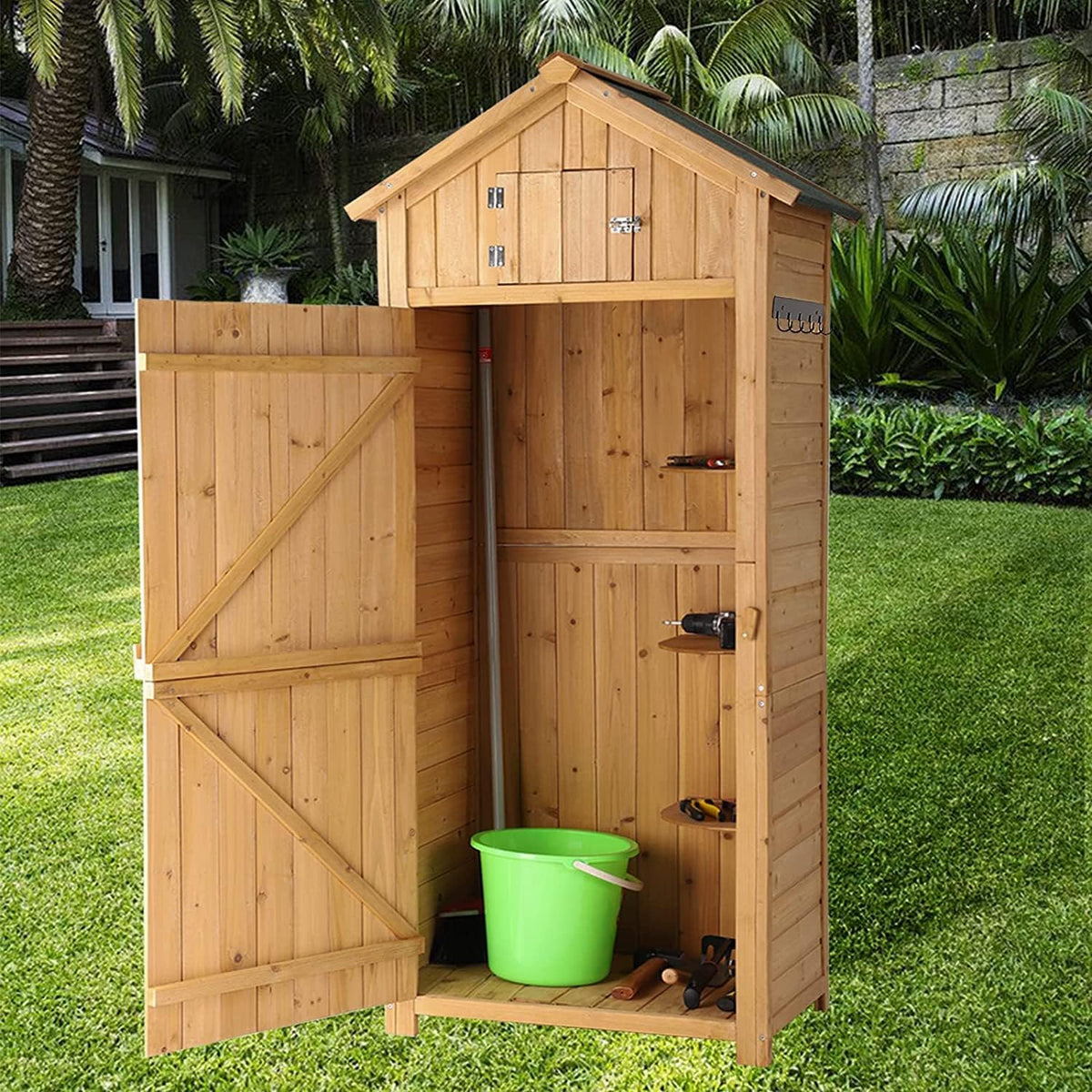 Garden Storage Shed Wooden Storage Cabinet with Lockable Doors E35053