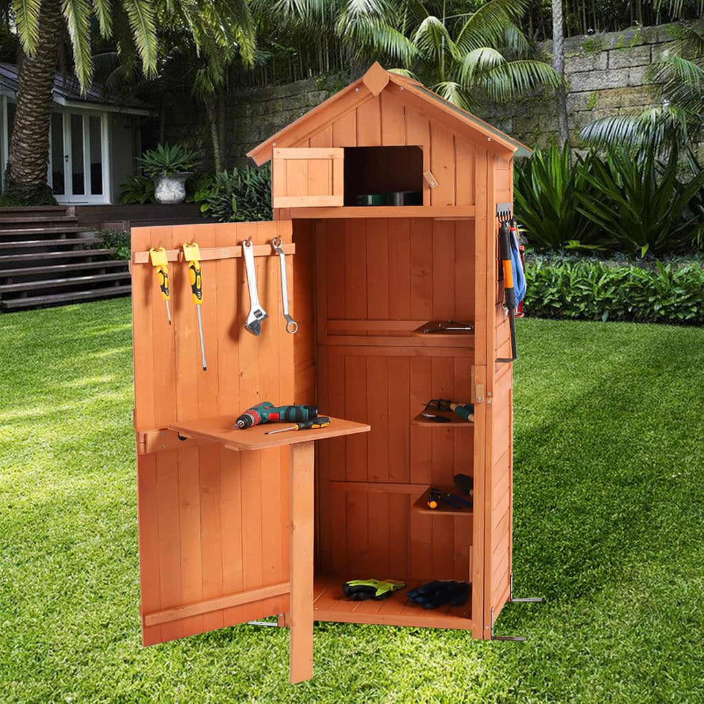 Garden Storage Shed Wooden Storage Cabinet with Lockable Doors E35053