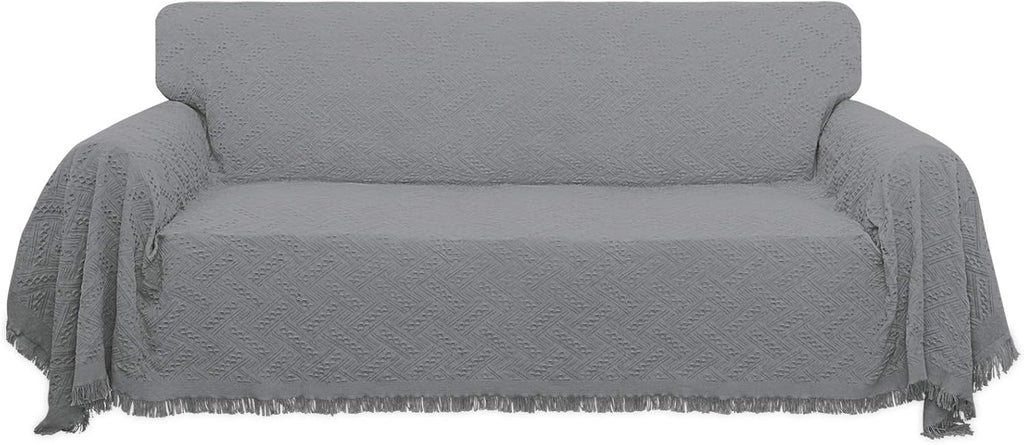 Geometrical Jacquard Sofa Cover for 3 Cushion Couch, 91x134 inch, Ivory R455267