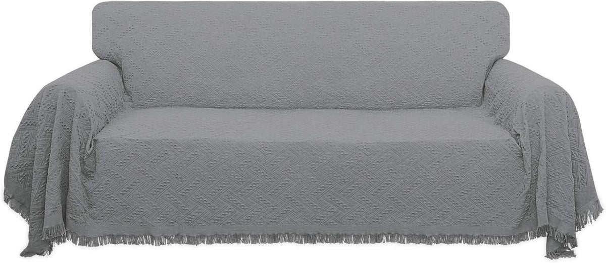 Geometrical Jacquard Sofa Cover for 3 Cushion Couch, 91x134 inch, Ivory R455267