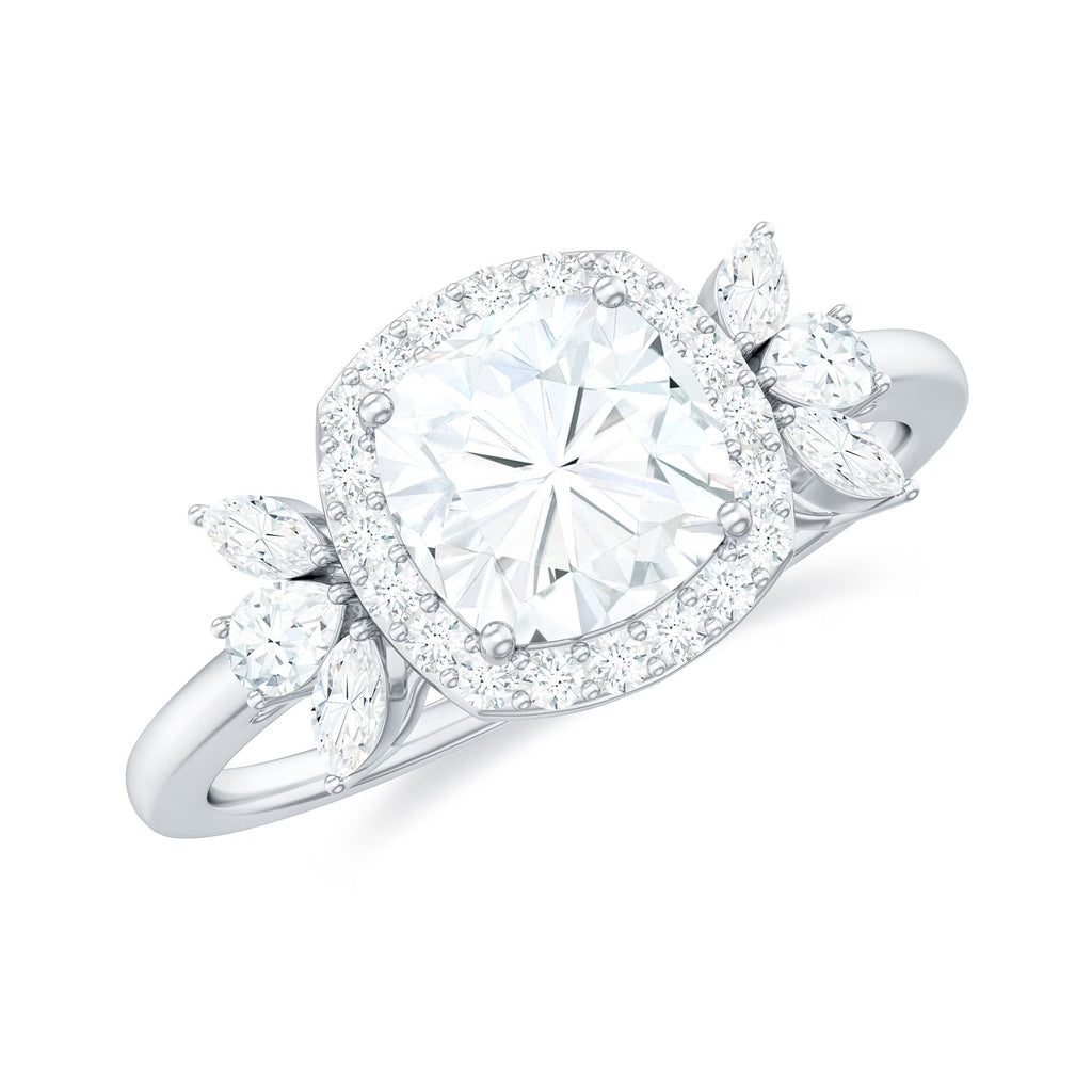 14K White Gold Cushion Cut Moissanite Halo Engagement Ring K135588