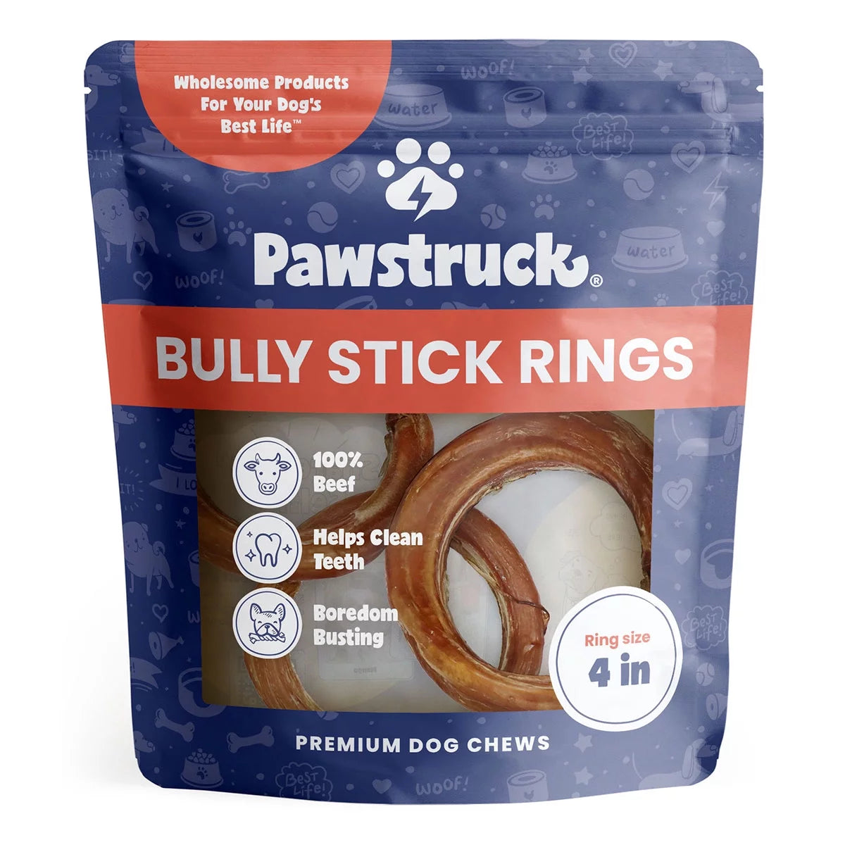 Natural 4" Bully Stick Rings for Dogs, 3 Count V425350
