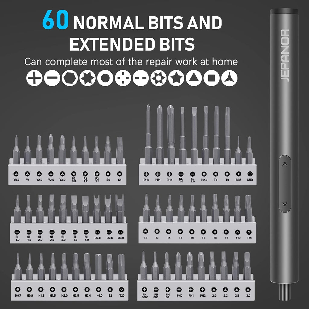 Mini Electric Screwdriver Set, 76 in 1 Cordless with 60 Magnetic Bits, Rechargeable, Pack of 2 A29602