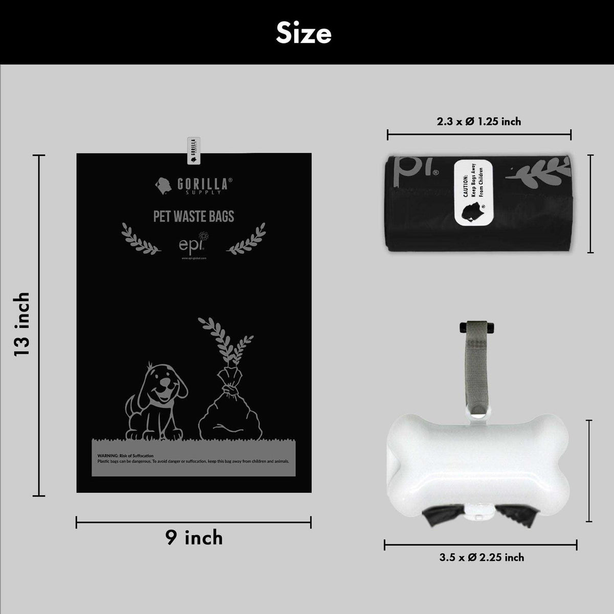 Dog Poop Waste Bags with Dispenser and Leash Tie A2165