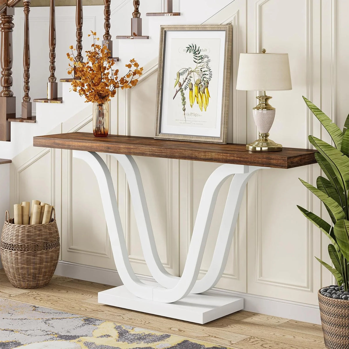 White Brown Farmhouse Console Table L49837