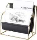 4-Slot Wood Leather Desk Files Organizer Q871260