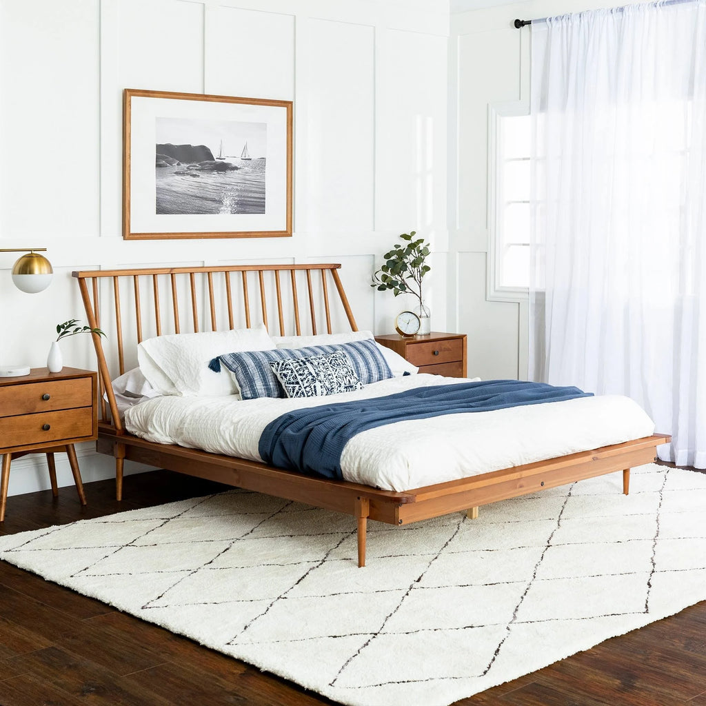 Solid Pine Wood Spindle Bed - Light Oak - Queen D914908