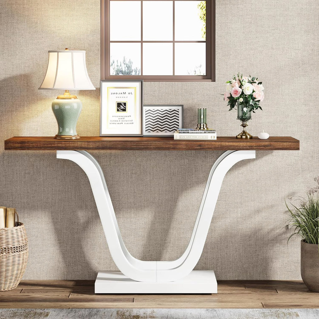 White Brown Farmhouse Console Table L49837